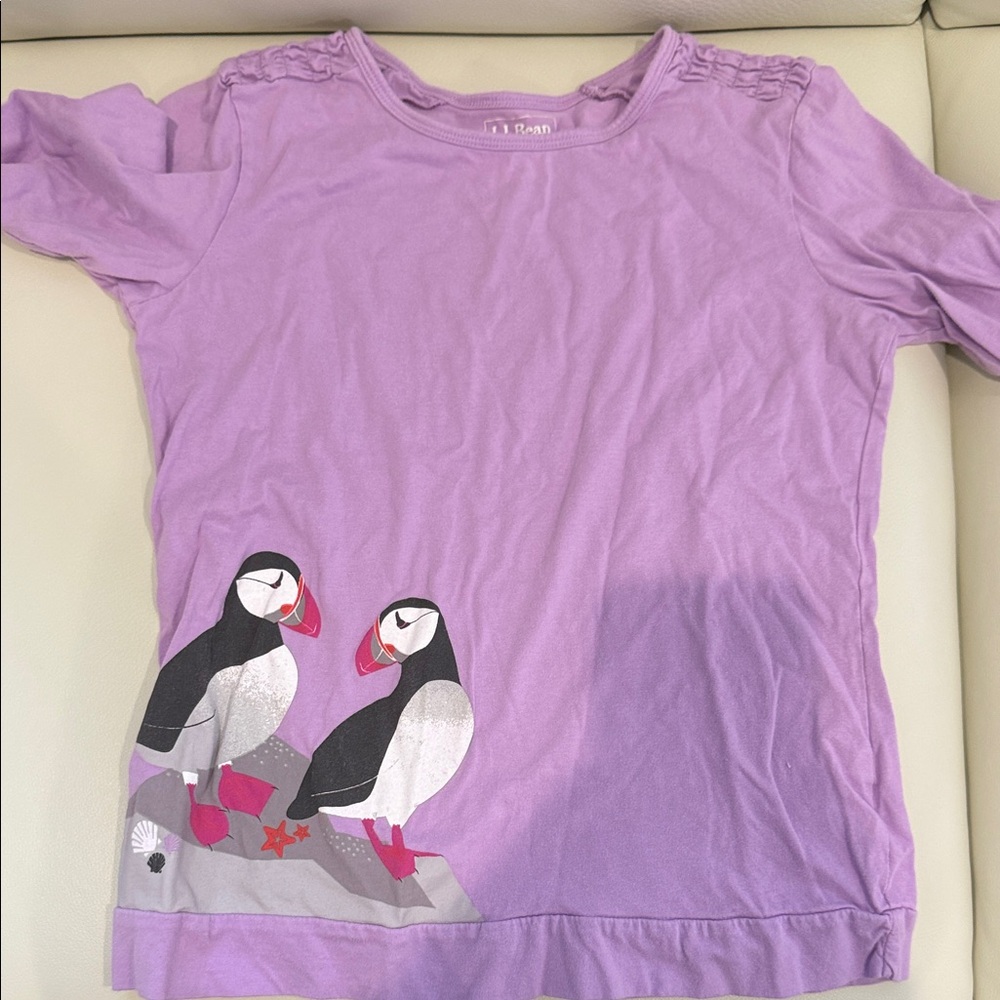 L.L. Bean Lavender Long Sleeve Tee with Puffin Design